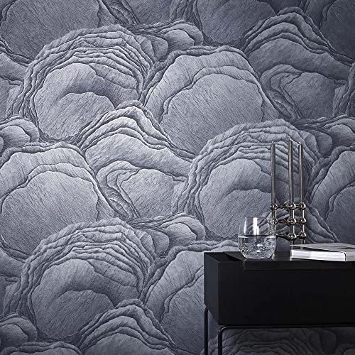 Erismann 10298-44 Non-Woven Wallpaper Dark Blue Grey Glitter Slate Look Rock