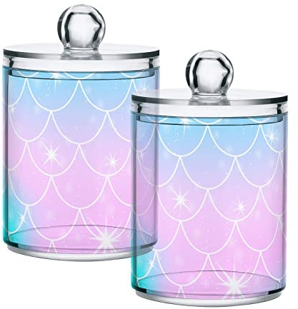 GAIREG Wattestäbchenhalter mit Deckel, Meerjungfrauen-Schuppen-Muster, 2 Stück