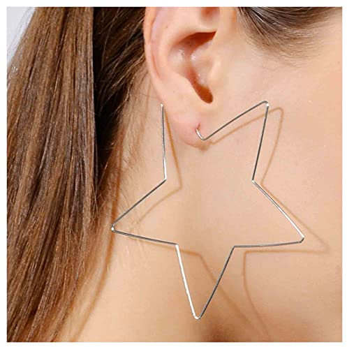 Dervivea Boho Große Stern Reif Ohrringe - Silber Baumeln Ohrringe, Hohle Geometrische Tropfen Schmuck Für Frauen Und Mädchen