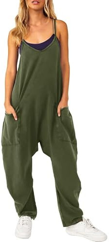 Litthing Salopette Donna Estiva Casual Pantaloni Baggy Oversize Allentata Con Zip Salopette Premaman Larga Overall Taglie Forti Spalline Sottili Tinta Unita Con Grandi Tasche Senza Maniche Comoda