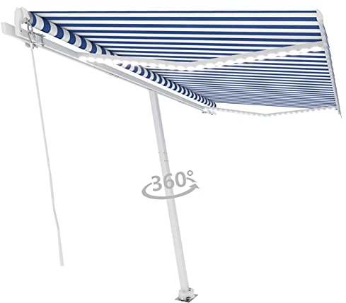 Gelenkarmmarkise Einziehbar mit LED, CIADAZ Sichtschutz Balkon, Seitenmarkise, Balkon Markise, Klemmmarkise, Sonnenvorhang, Balkonmarkisen, 400x350 cm Blau und Weiß