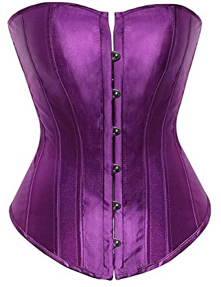 Miolasay Women Waist Plus Size Corset Bustier Corset Lace up Body Shaping Retro Bustier Overbust Top Satin Waist Cincher (A-Purple, M)