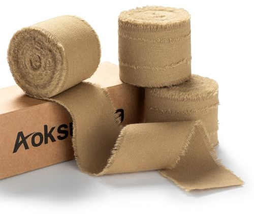 AOKSUNOVA Geschenkband Baumwolle Braun 3,8cm Baumwollband Schleifenband Breit Hochzeit Stoffband Fransenband