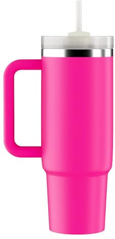YOUEXPERT 30 oz Tumbler with Handle, Stanly Cup 30oz Stainless Steel Insulated Tumblers with Lid and Straw, 30 oz Travel Cup Sports Tumblers - hot Pink