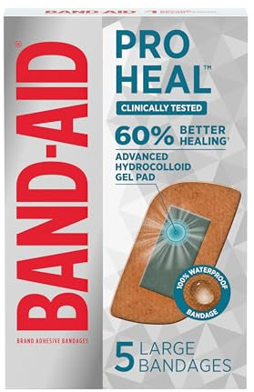 BAND-AID Brand Pro Heal Adhesive First Aid Bandages with Hydrocolloid Gel Pads, Large Clinically Tested Waterproof Bandages for Better Healing of Minor Wounds, 5 ct
