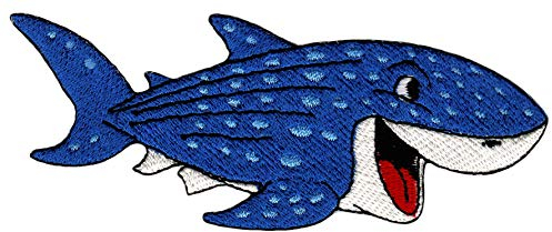 Wal Hai Fisch Blau Aufnäher zum aufbügeln oder aufnähen Bügelbild Aufbügler für Kleidung gestickter Bügelflicken Applikation Patch Größe Patch Größe 11,2 x 4,2 cm