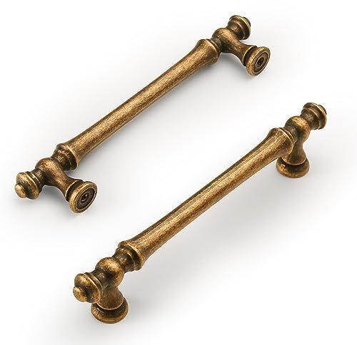 Amerdeco 10 Stück Vintage Schrankgriffe Antik Messing Griffe Möbel Möbelgriffe 128mm Lochabstand Türgriffe küche Schubladengriffe küchengriffe Vintage Griffe für Bronze Küchenschränke UK0017