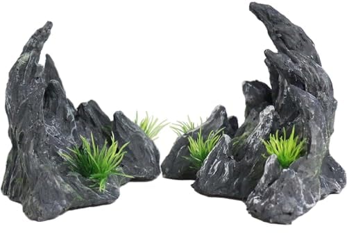 Ctpeng Aquarium Deko,Canyon Felsen aus Kunstharz, ideal für Betta,Garnelen Versteck,2er-Set (15.4×10.5×9.5cm)