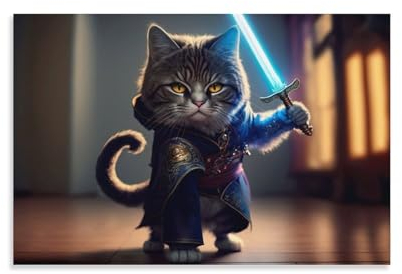 FUmoney Concept Ninja Warrior Cat Innendekorative Wandkunst, hochauflösendes Poster, Heimästhetisches Hintergrundgemälde für Wohnzimmer, Schlafzimmer, 30 x 45 cm