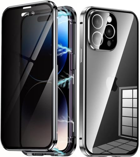 Astter Privacy Case for iPhone 12 Pro Max Magnetic Case,Anti Spy screen Protector+Lens Protector 360 Degree Magnetic Adsorption Metal Bumper for iPhone 12 Pro Max Anti-Peeping Phone Cover-Black