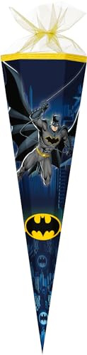 Nestler Schultüte zum Befüllen, Handgemachte Zuckertüte aus Karton - Lizenzmotiv Forever Batman (85 cm 6-eckig)