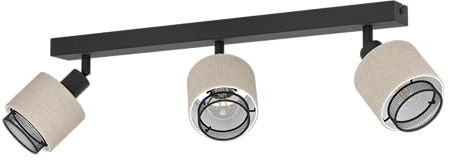 Eglo Ceiling Light Fitting Rosley, 3 Spots Ceiling lamp, Spotlight bar Made of Textile in Natural and Black Metal, Ceiling Light Fixture with E14 Socket