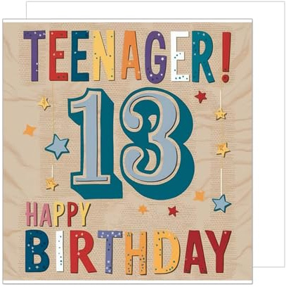 Edition Seidel Premium quadratische Glückwunschkarte zum 13. Geburtstag mit Umschlag. Geburtstagskarte Grußkarte Billet Karte Happy Birthday Jugendlicher Junge Mädchen Sterne (GQ352 SW024)