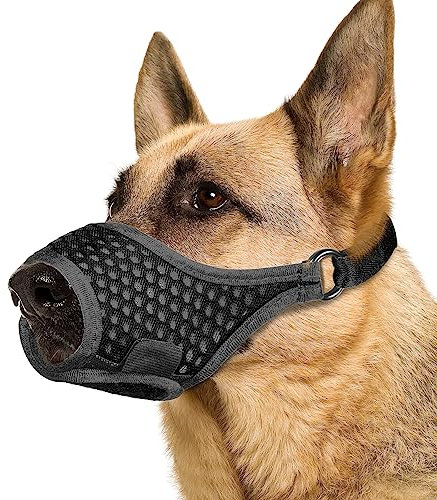 Hundemaulkorb, weicher Maulkorb für große, mittelgroße und kleine Hunde, um das Beißen, Kauen und Bellen zu verhindern, mit Ring und verstellbarem Riemen für das Training beim Tierarzt (schwarz, L)