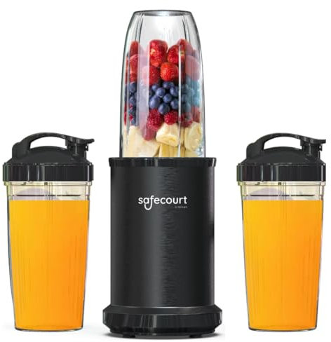 Safecourt Standmixer – Kraftvoller Smoothie Maker, Mixer & Blender To-Go [1200W] – für Smoothies, Shakes, Suppen, Dips und mehr [inkl. 2x 700ML BPA-freier To-Go Becher]