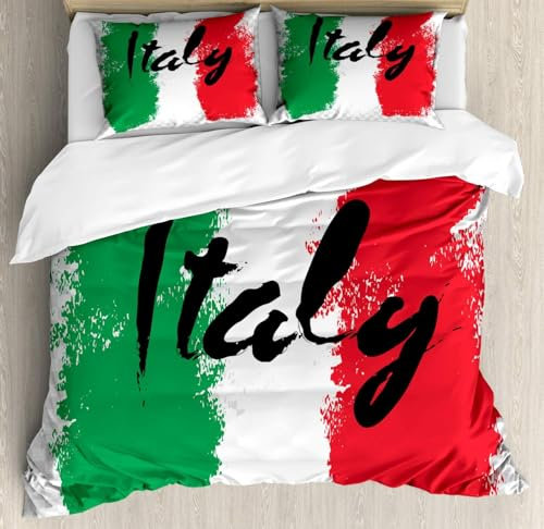 Luowenji Bettwäsche 135x200 Italien Bettwäsche-Sets 3D Flagge Bettbezug 135x200 3 Teilig Bettbezüge Weiche Mikrofaser und 2 Kissenbezug 80x80 mit Reißverschluss a-1118