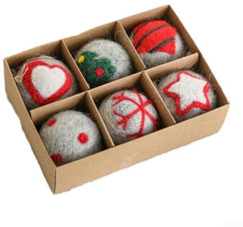 HpLive 6Pcs Weihnachtskugeln,Wolle christbaumkugeln,Filz Weihnachtskugeln Boxed Xmas Baumschmuck für Weihnachten und Party Dekoration(B)