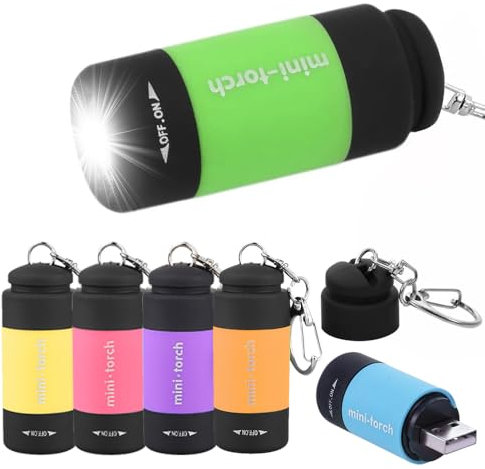 Infreecs 6 Pack LED Small Torch, Super Bright Mini Pocket Flashlight, USB Rechargeable Keychain Torch Light, Colorful Glow in Dark for Kids Adults Portable Camping Hiking Outdoor Gifts