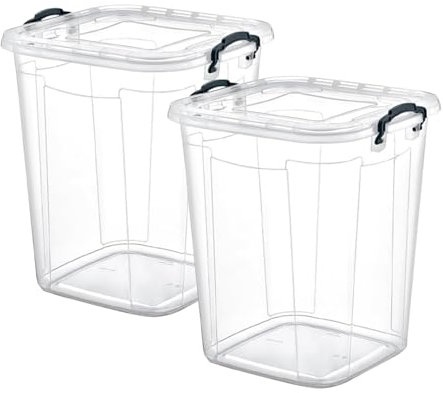 Best House | Plastic Storage Box with Clips & Lids | Size: 50L (L:42.4cm W:40cm H:48.8cm) | Set of 2 | Square Shape | Stackable Clear Durable Multipurpose Office Home Kitchen Tools Crafts (LARGE Size)