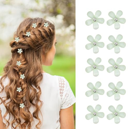 10 mini pinzas para el pelo de flores con diamantes de imitación, elegantes horquillas para el pelo, pinzas decorativas para el pelo para niñas, flores pinzas para el pelo de boda