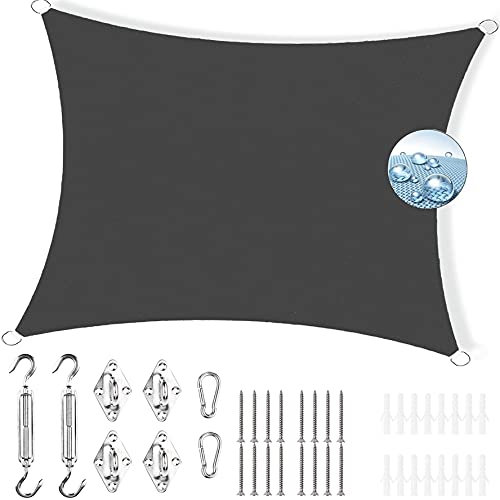 Tenda parasole impermeabile 5 x 7 m per pergola, cortile, giardino, patio, tenda rettangolare con kit di fissaggio Dusoof antivento resistente all'usura grigio scuro
