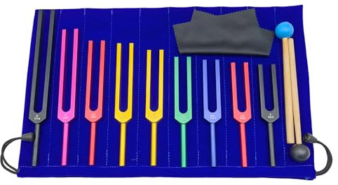 Stimmgabel, 9 Pcs Solfeggio Stimmgabel Set, Bunte Stimmgabeln aus Aluminiumlegierung mit 2×Silikonhämmer, für Yoga Entspannung (174 Hz, 285 Hz, 396 Hz, 417 Hz, 528 Hz, 639 Hz, 852 Hz, 963 Hz) (bunt)