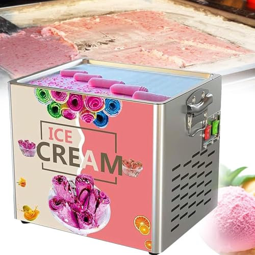 LPONAA Máquina Comercial para Hacer Rollos De Helado Frito, De Acero Inoxidable, De 330 W, con Bandeja Cuadrada De 30 X 25 Cm, Ideal para Hacer Yogur Y Crema En Bares, Cafeterías Y Pastelerías.