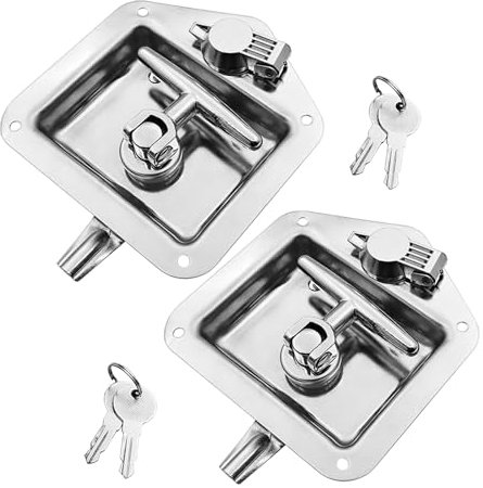 2 Satz LKW-Werkzeugkasten-Schloss, T Form Griff Schloss Werkzeuge, Edelstahl Klapp T Form Griff Schloss Werkzeuge Mit 2 Schlüssel Für LKW-Anhänger Wohnmobil(Edelstahlabdeckung)