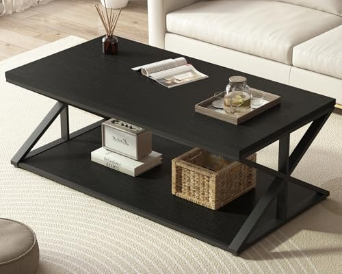Mudmasa Wohnzimmer Tisch für Couch Wohnzimmertisch Couchtisch 120CM Schwarz | Moderner Couchtische mit Stauraum Holz für Wohnzimmer Tisch Stabiler Sofatisch Stubentisch Kaffeetisch