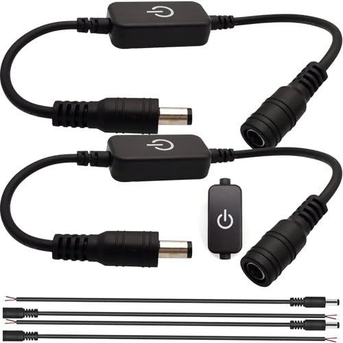 CTRICALVER Interruptor regulador para tira LED. Barra monocromática ajustable. Controlador táctil con puerto DC 2.1. Interruptor con 2 cables DC 2.1 de cola (masc. y fem.).