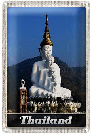 Thailand | Buddha Statue | Metallschild | Wanddeko | Vintage | 12 cm x 18 cm