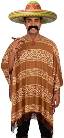 FNA FASHIONS® Costume de fête mexicaine – Poncho, ombrero gonflable, cigare et moustache – Taille unique pour adultes