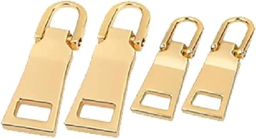 4 x goldfarbene Reißverschluss-Ersatzteile, Metall-Reißverschluss-Griff, Reparatur, Reparatur, Reparaturlasche für Gepäck, Koffer, Tasche, Rucksack, Jackentaschen, Mantel, Stiefel, Nähzubehör