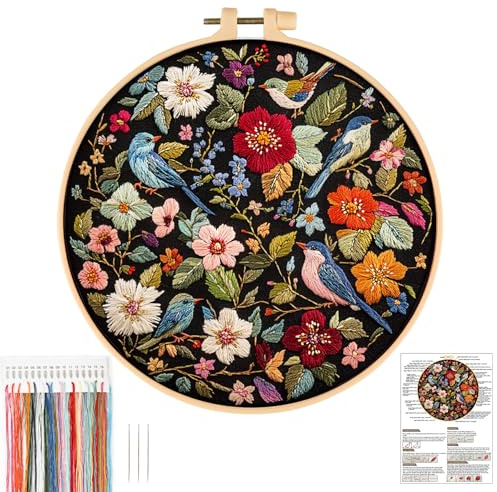 JSRQT Kolibri Gestempeltes Stickerei Starter Kit,DIY Blume Handgemachte Stickerei Kreuzstich Set, Embroidery Starter Kit für Anfänger