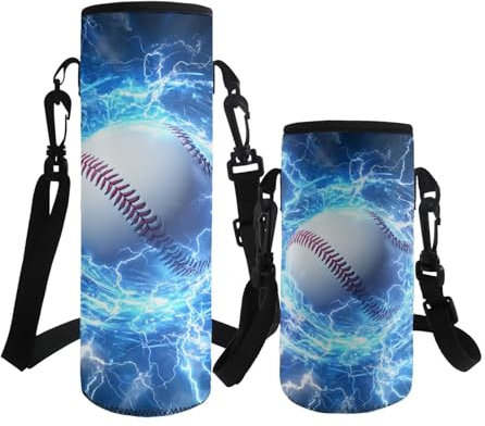 ASQVTIFE Baseball Water Bottle Carrier with Strap for Kids Boys Girls 1000ml Insulated Water Bottle Carrier with Shoulder Strap Neoprene Fanny Pack with Water Bottle Holder for Steel and Glass