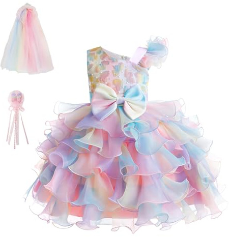 Vestido de Verano sin Mangas para Niña,Vestido de Princesa de Tul Arcoíris,Adecuado para la Fiesta de Cumpleaños de la Dama de Honor de la Niña de Las Flores de la Boda,Apto para Niños de 4 a 8 Años
