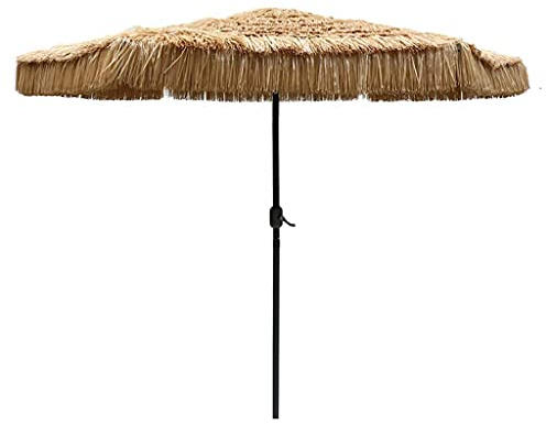 Large Beach 270cm Crank Mechanism Hawaiian Hula Thatch Umbrella, Grass Parasol for Garden Balcony Terrace Patio