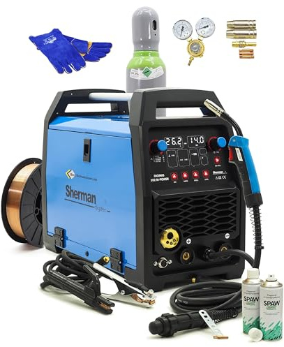 Sherman DIGIMIG 202 M-Power Set - Multifunktionales IGBT Inverter Schutzgas Schweißgerät mit Zubehör: Synergisch, 200A für komfortables und präzises Schweißen von Stahl, Edelstahl Bestschweissen.de
