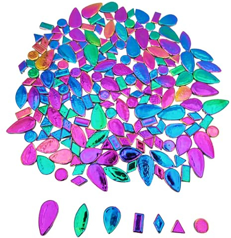 500 g zufällige Keramik-Mosaikfliesen, kreative DIY-Keramik-Mosaikfliesen für Bastelplatten, Blumentöpfe, Vasen, Tassen, Mosaikherstellung (7 Formen, Regenbogen-Mix)