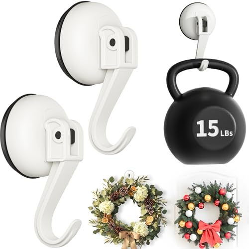 Ofiray-home Wreath Hangers for Front Door, 2 Pack Suction Cup Hooks for Glass Windows/Over Door, Reusable Wreath Hangers for Christmas/Thanksgiving/Halloween/Outdoor Decorations (White)