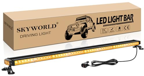 SKYWORLD Barre Lumineuse Clignotante Stroboscopique à LED, 49 125cm 102LED | Rampe Gyrophare Led de Sécurité, Magnetique Feux de d'urgence d'avertissement pour Voiture Véhicule Camion Remorque, Ambre