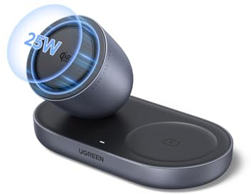 UGREEN Zapix 2-in-1 Qi2 25W Magnetisches Kabelloses Ladegerät, Zertifiziert | iPhone Ladestation kompatibel mit MagSafe für iPhone 17/16/15/14/13/12 Serie & AirPods, mit 1M Kabel - Schwarz