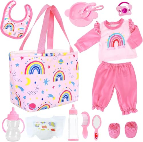 Kit de Soins de 13 Pièces pour Poupées Reborn (Taille 14–18 Pouces) | Kit Complet de Soins pour Poupée; sac à Langer, Couches, Biberon et Tétine; pour Poupées de 35 à 45 cm; dès 3 ans