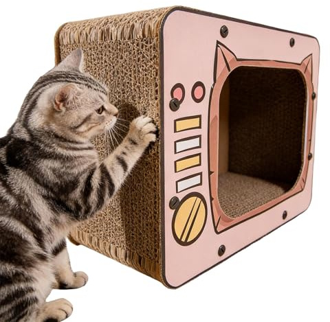 lisutupode Haus aus Karton für Katzen, Bett aus Karton in TV-Form, Kratzhaus für Katzen, zum Schutz von Möbeln, Bereicherung, Spiel und Bewegung von Tieren
