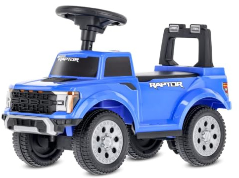 sun baby Rutschauto ab 1 Jahr – Ford Raptor – große Geländereifen, LED-Lichter, Sitz mit Rückenlehne und Stauraum, bis 25 kg, Blau