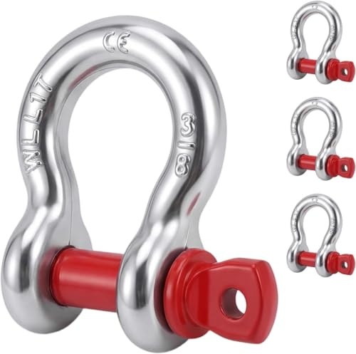 Dexpally 4 Stück Schäkel 1t, Hochfeste Schäkel, Feuerverzinkter Stahl Bolzen Ø 16mm Schäkel Geschweift 6-fache Sicherheit Für Hebetechnik, Transport, Bau