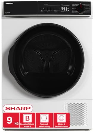 Sharp KD-PRO9S7GWB-DE Wäschetrockner, 9kg, B, WiFi, 15 Trockenprogramme inkl. 30-Minuten-Schnelltrockenprogramm, Weiß