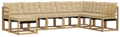 vidaXL Outdoor-Sofagarnitur mit Kissen 8 pcs Weiß und Beige, Garten Sofa, modernes Ecksofa, Robustes Sitzmöbel, Möbel für Terrasse, gemütliche Lounge