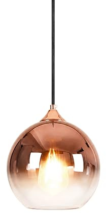 LFsem Vintage Glas Pendelleuchte, elektroplattierter Kugelschirm, E27 Hängelampe, 150cm verstellbares Kabel, Deckenleuchte für Kücheninsel, Esszimmer, Schlafzimmer, Café (Roségoldfarben, 30CM)