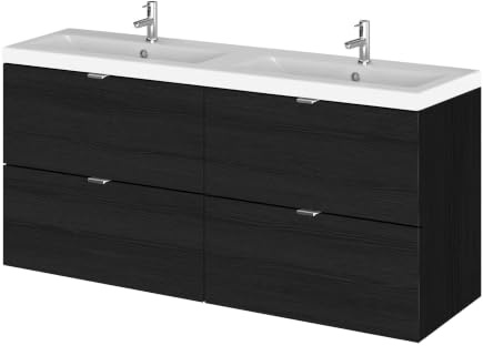Balterley Alrewas Contemporary 4 Drawer Wall Hung Vanity Unit with Basin, Charcoal Black, 1200mm